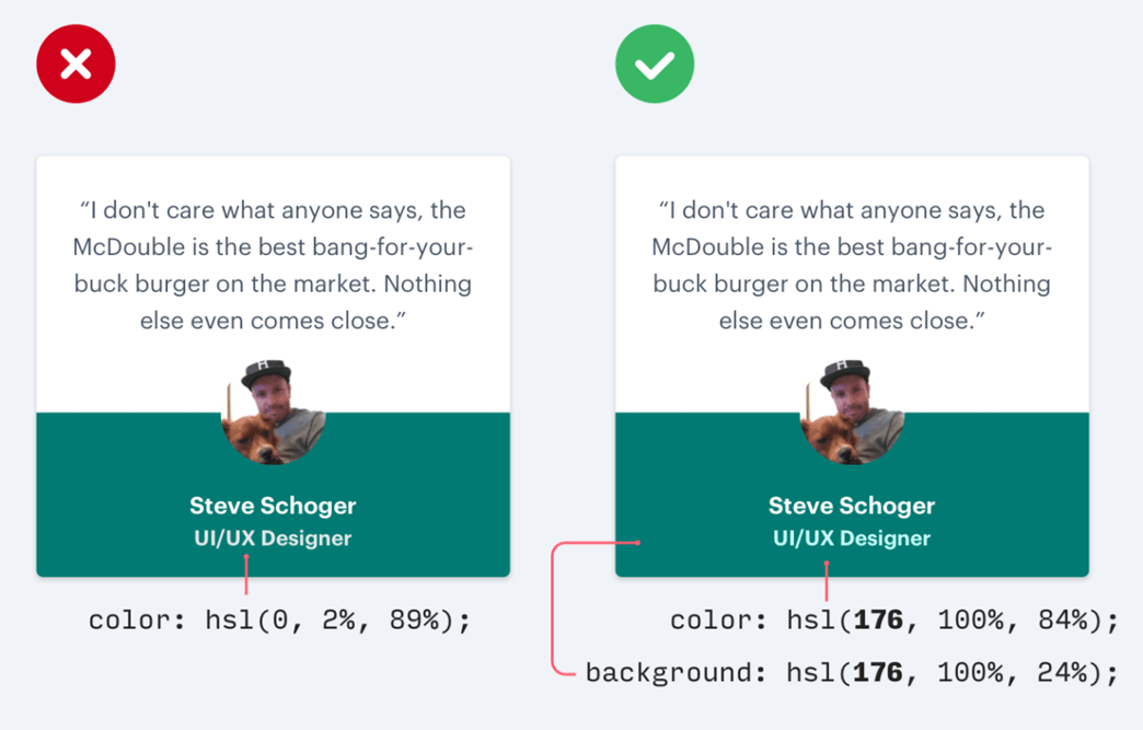 회색 글씨 - 좋지 않은 예